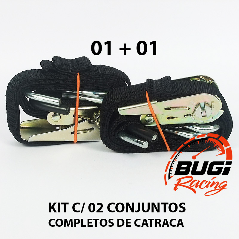Kit c/ 02 pares Cinta com Catraca para Amarração Moto Preto