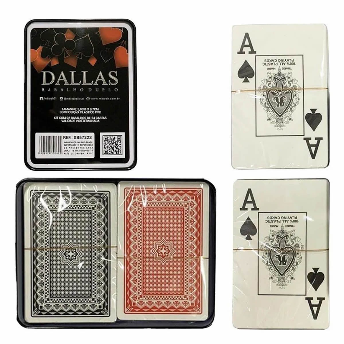 Baralhos Cartas de Truco/Poker - Plástico - Duplo - Na Lata - Dallas