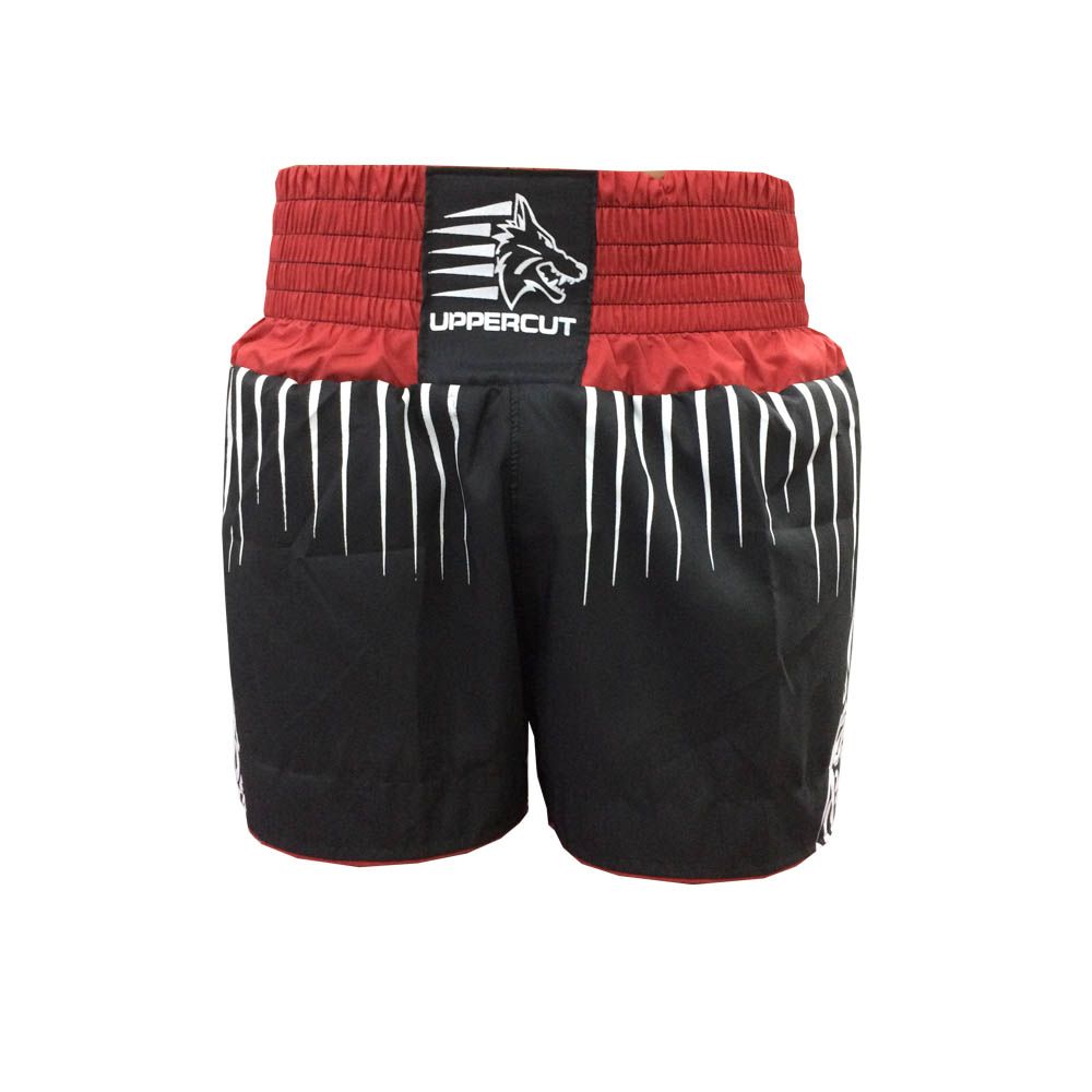 Calção Short Muay Thai / Kickboxing Claw V2 - Preto/Verm/Branco - Cintura Vermelha- Uppercut - Loja do Competidor