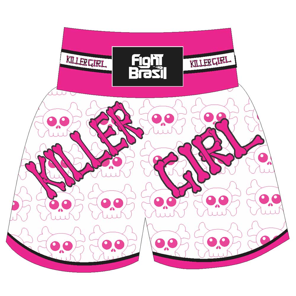 Short Calção Kick Boxing Muay Thai - New Killer Girl - Branco - Loja do Competidor