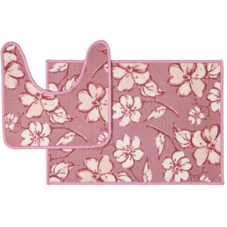 Jogo de Tapetes para Banheiro Carícia Floral Rosa 02 Peças - Antiderrapantes