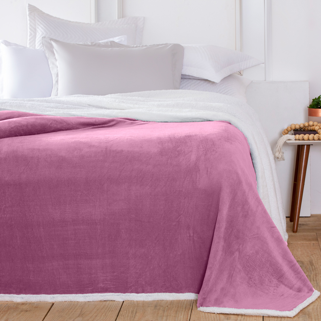 Cobertor Áustria Liso Rosê Dupla Face Queen Avulso - Tecido Sherpa e Manta Microfibra