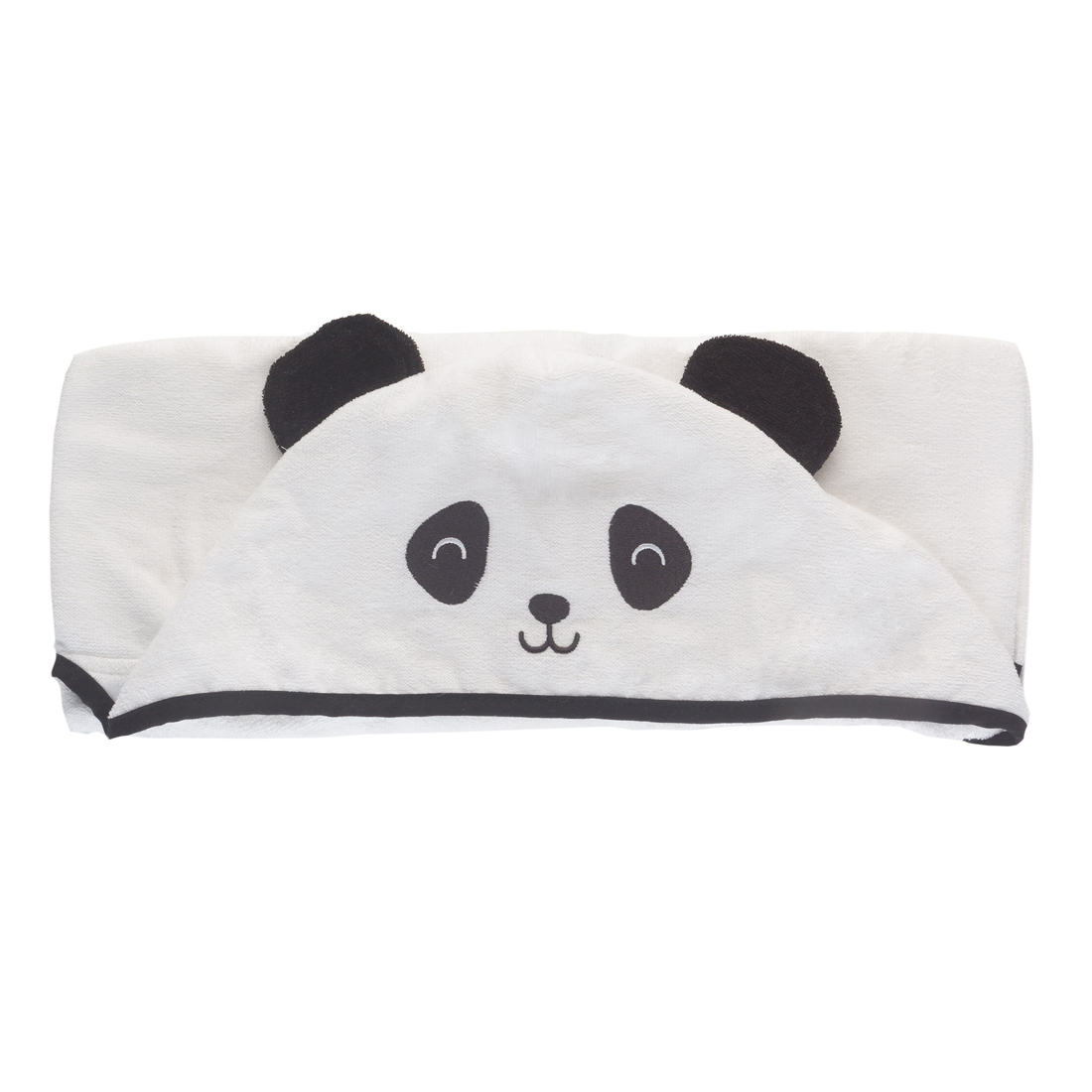 Toalha de Banho Infantil c/ Capuz Bordado Panda Branco Avulsa - 100% Algodão 300g/m²