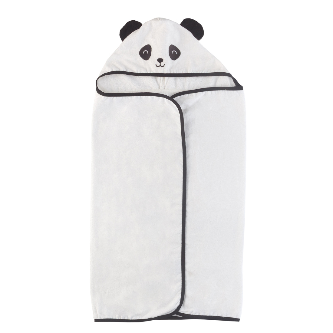 Toalha de Banho Infantil c/ Capuz Bordado Panda Branco Avulsa - 100% Algodão 300g/m²