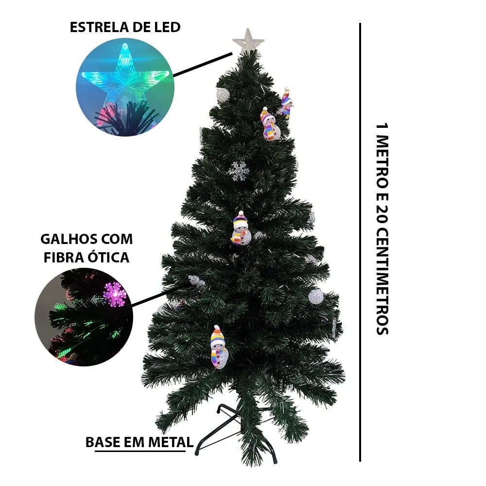 Arvore de Natal Fibra Ótica Natalino 1 Metro 20 Centimetros 125 Galhos  Decoração Estrela Led Colorido -