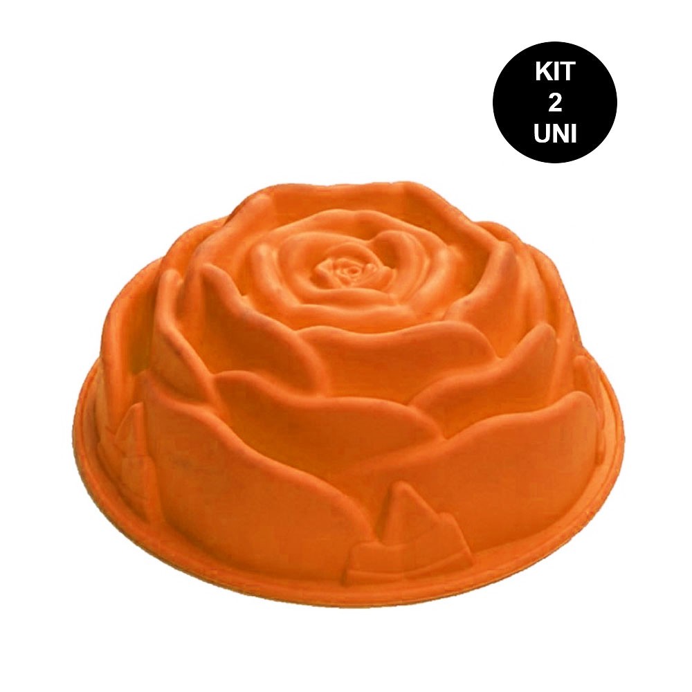 Forma de Silicone Rosa Flor Bolo Torta Sobremesa Doces Antiaderente Assadeira Cozinha Kit 2 Uni