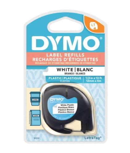 Fita plástica DYMO para rotulador eletrônico LetraTag branca (12mm x 4m)