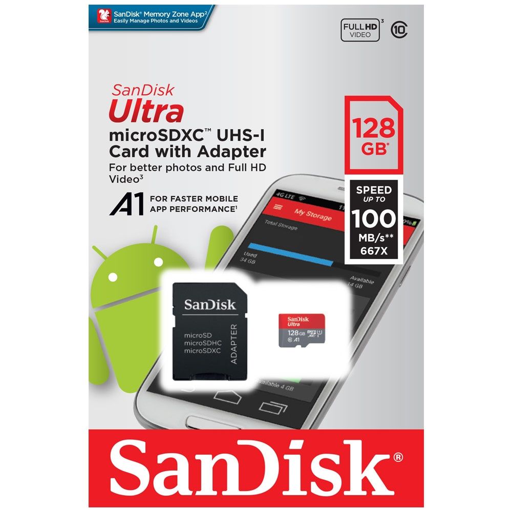 Cartão de Memória SanDisk Ultra A1 Classe 10 Micro SD 100MB/S 128GB
