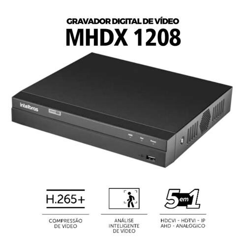 DVR Intelbras MHDX 1208 gravador digital de vídeo Multi Hd 8 canais 5 em 1 Com Detecção Inteligente de Movimento