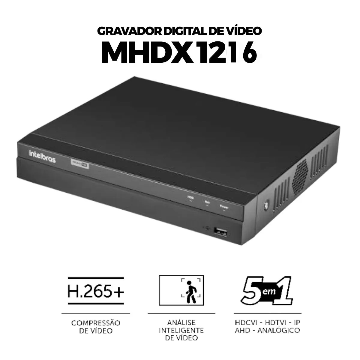 DVR Intelbras MHDX 1216 gravador digital de vídeo Multi Hd 16 canais 5 em 1 Com Detecção Inteligente de Movimento