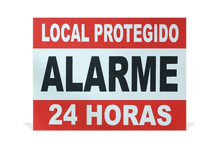 Placa de sinalização ''Local protegido alarme 24 horas''