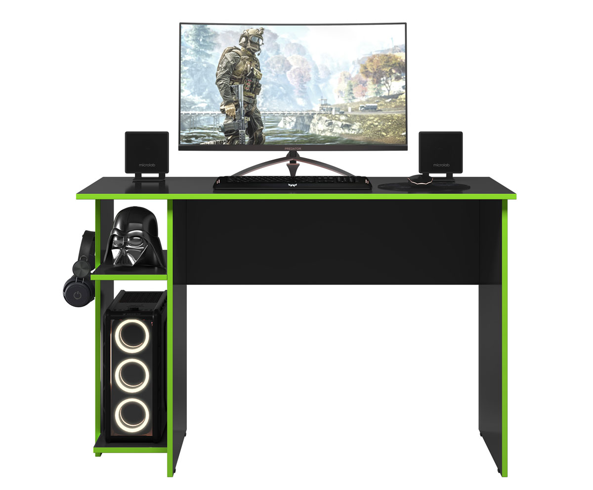 Escrivaninha Mesa para Computador Gamer Preto com Verde - MoveisAqui