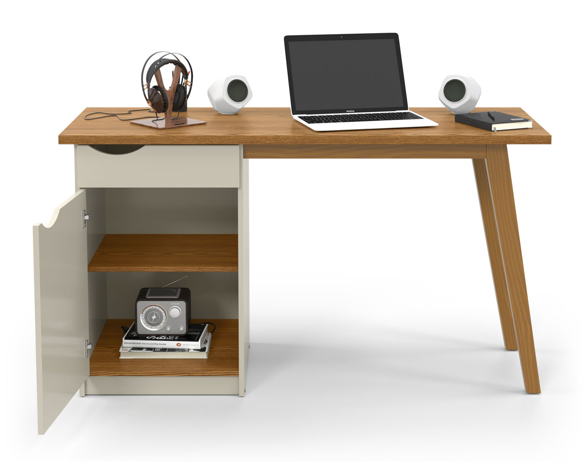 Escrivaninha Mesa para Computador Prism Off White com Cumarú - Patrimar Móveis