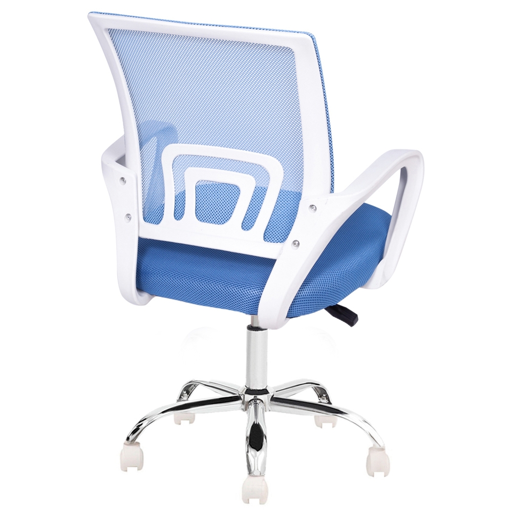 Cadeira Escritório Giratória Wave Com Rodízio Branco Azul Clara/PPBR Base Cromada