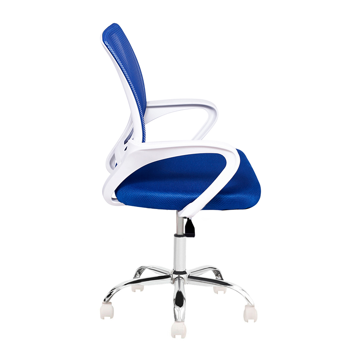 Cadeira Escritório Giratória Wave Com Rodízio Branco Azul/PPBR Base Cromada