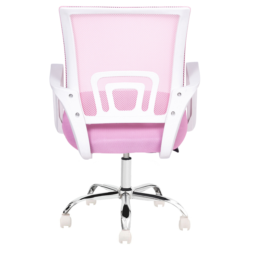 Cadeira Escritório Giratória Wave Com Rodízio Branco Rosa Claro/PPBR Base Cromada