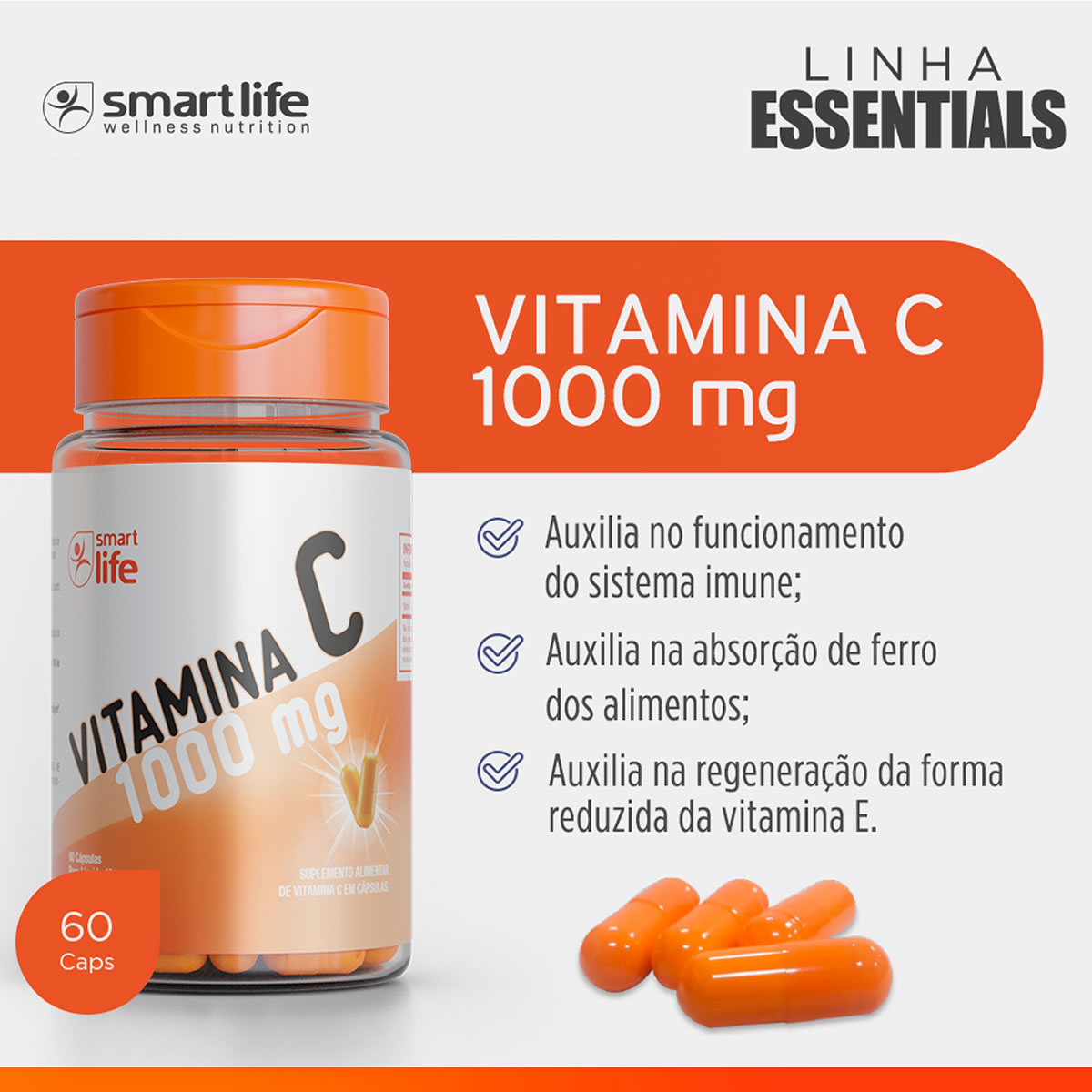 Vitamina C 1000mg 60 Caps - Smart Life