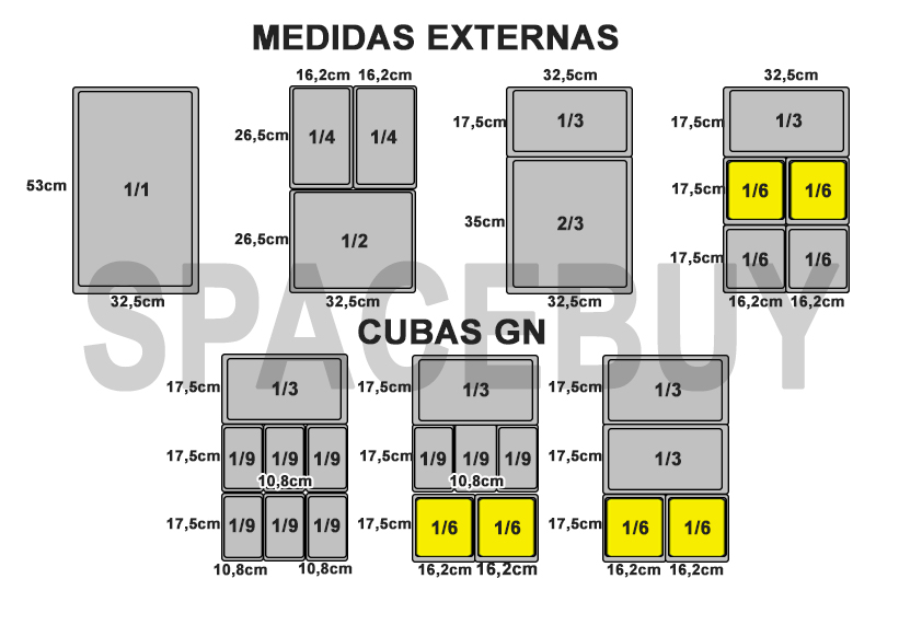 Conj 2 Cuba Inox 1/6x65 Mm C/ Tampa 1/6 De Poli Simples