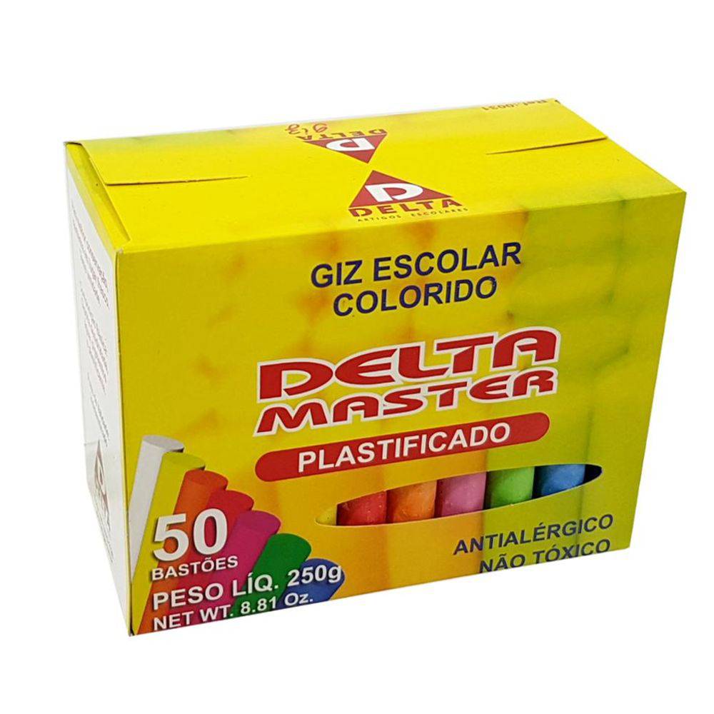 Giz Colorido Escolar Plastificado Delta Master - Caixa com 50 unid.