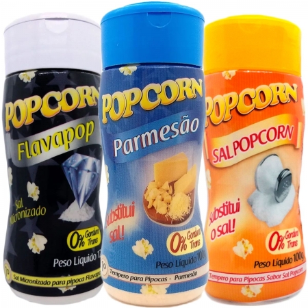 Combo 3 Temperos Para Pipoca Popcorn - Parmesão, Flavapop Manteiga e Sal Popcorn