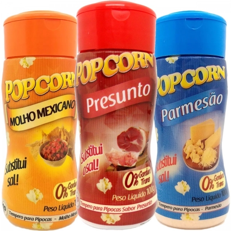 Combo 3 Temperos Para Pipoca Popcorn - Parmesão, Presunto e Molho Mexicano