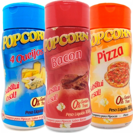 Combo 3 Temperos Para Pipoca Popcorn Sabores - 4 Queijos, Pizza e Bacon