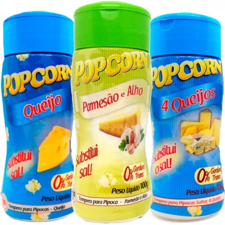 Combo 3 Temperos Para Pipoca Popcorn Sabores - 4 Queijos, Queijo e Parmesão e Alho