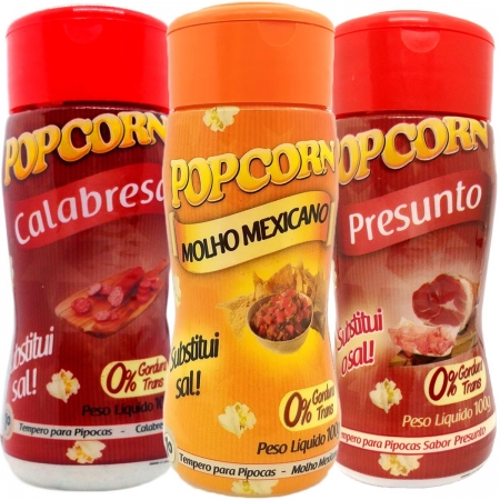Combo 3 Temperos Para Pipoca Popcorn Sabores - Calabresa, Presunto e Molho Mexicano