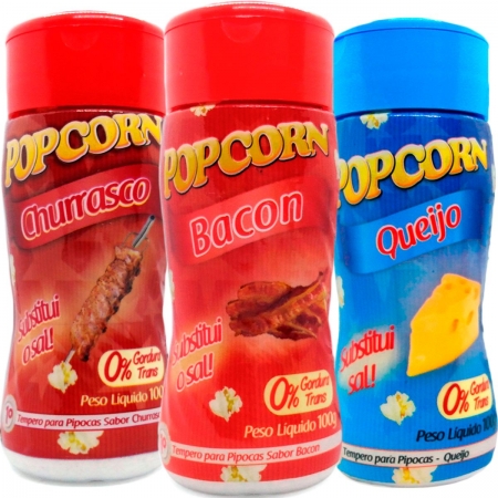 Combo 3 Temperos Para Pipoca Popcorn Sabores - Churrasco, Bacon e Queijo