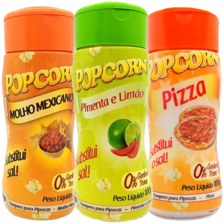 Combo 3 Temperos Para Pipoca Popcorn Sabores - Pizza, Molho Mexicano e Pimenta e Limão