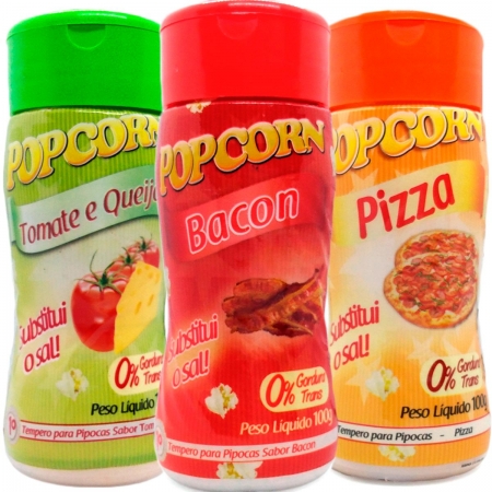 Combo 3 Temperos Para Pipoca Popcorn Sabores - Tomate e Queijo, Pizza e Bacon