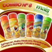 Combo Temperos Popcorn nº8  - Churrasco, cebola e Salsa, Manteiga, Sal Popcorn, Molho mexicano, Pimenta e limão