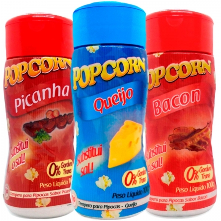 Combo Tempero Para Pipoca Popcorn 3 Sabores - Picanha, Bacon e Queijo