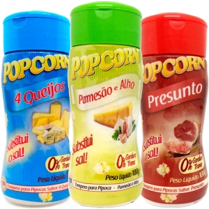 Combo 3 Temperos para Pipoca Popcorn - 4 Queijos, Presunto, Parmesão e Alho