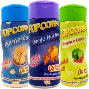 Combo 3 Temperos Para Pipoca Popcorn - Parmesão, Pimenta e Limão e Queijo Nacho