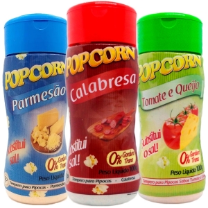 Combo 3 Temperos Para Pipoca Popcorn - Parmesão, Tomate e Queijo e Calabresa