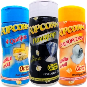 Combo 3 Temperos Para Pipoca Popcorn Sabores - 4 Queijos, Flavapop Manteiga e Sal Popcorn