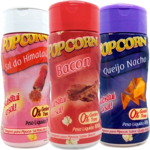 Combo 3 Temperos Para Pipoca Popcorn Sabores - Bacon, Queijo Nacho e Sal do Himalaia