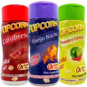 Combo 3 Temperos Para Pipoca Popcorn Sabores - Calabresa, Pimenta e Limão e Queijo Nacho