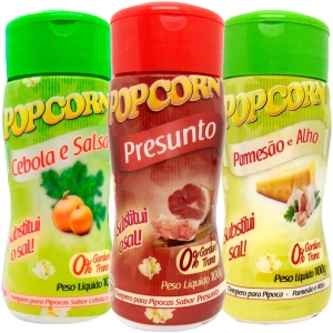 Combo 3 Temperos Para Pipoca Popcorn Sabores - Cebola e Salsa, Presunto, Parmesão e Alho