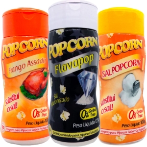 Combo 3 Temperos Para Pipoca Popcorn Sabores - Frango Assado, Flavapop Manteiga e Sal Popcorn