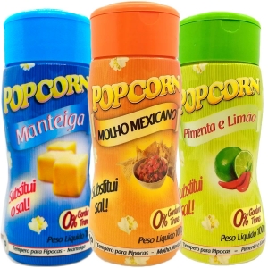 Combo 3 Temperos Para Pipoca Popcorn Sabores - Manteiga, Molho Mexicano e Pimenta e Limão