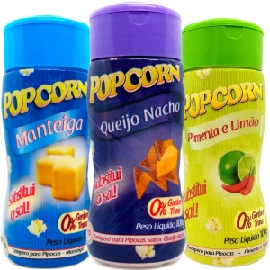 Combo 3 Temperos Para Pipoca Popcorn Sabores Manteiga, Pimenta e Limão e Queijo Nacho