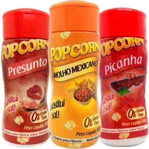 Combo 3 Temperos Para Pipoca Popcorn Sabores - Picanha, Presunto e Molho Mexicano