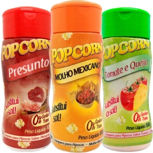 Combo 3 Temperos Para Pipoca Popcorn Sabores  - Tomate e Queijo, Presunto e Molho Mexicano