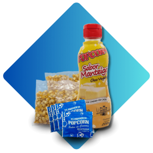 Kit Cinema em Casa Popcorn Premium 200g milho + Óleo Popcorn Sabor Manteiga + 5 sachê de Manteiga