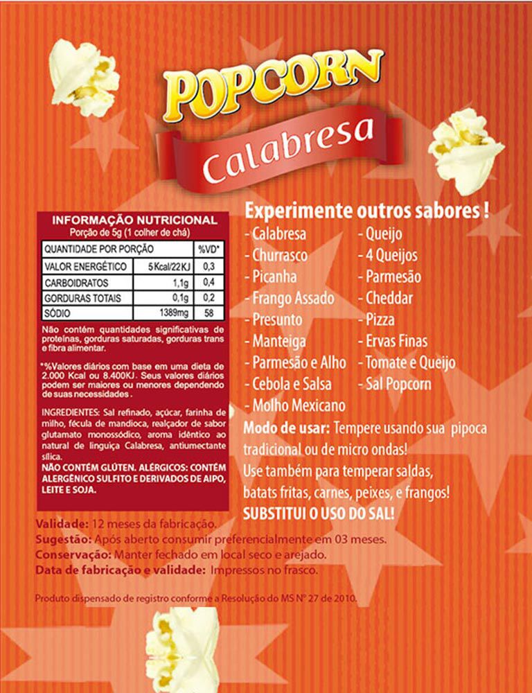 Combo 3 Temperos Para Pipoca Popcorn Sabores - Calabresa, Flavapop Manteiga e Sal Popcorn