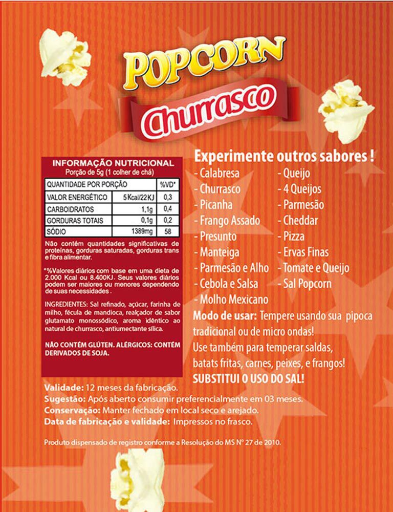 Combo 3 Temperos Para Pipoca Popcorn Sabores - Churrasco, Pimenta e Limão e Queijo Nacho
