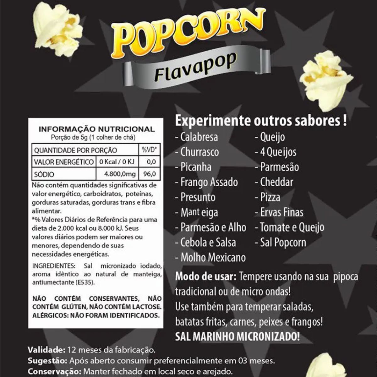 Combo 3 Temperos Para Pipoca Popcorn Sabores - Frango Assado, Sal do Himalaia e Flavapop Manteiga