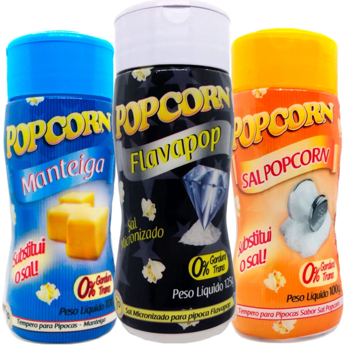 Combo 3 Temperos Para Pipoca Popcorn Sabores - Manteiga, Flavapop Manteiga e Sal Popcorn